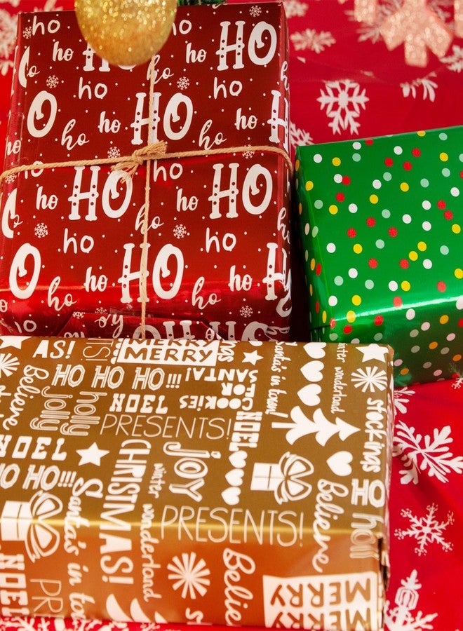 Oeyliz Christmas Wrapping Paper Red Green Gold Christmas Gift Small Wrapping Papers Christma Tree Snowflakes Small Dot Design 17 x 120 Inch Mini 3 Rolls Red Green Gold Gift Wrap Paper Xmas Gift Decor - Image 4